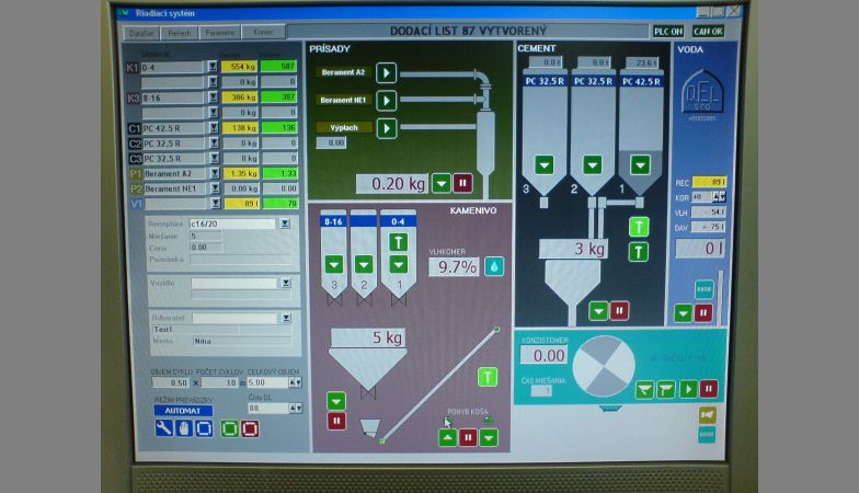 Grafické prvky ovládania betonárne